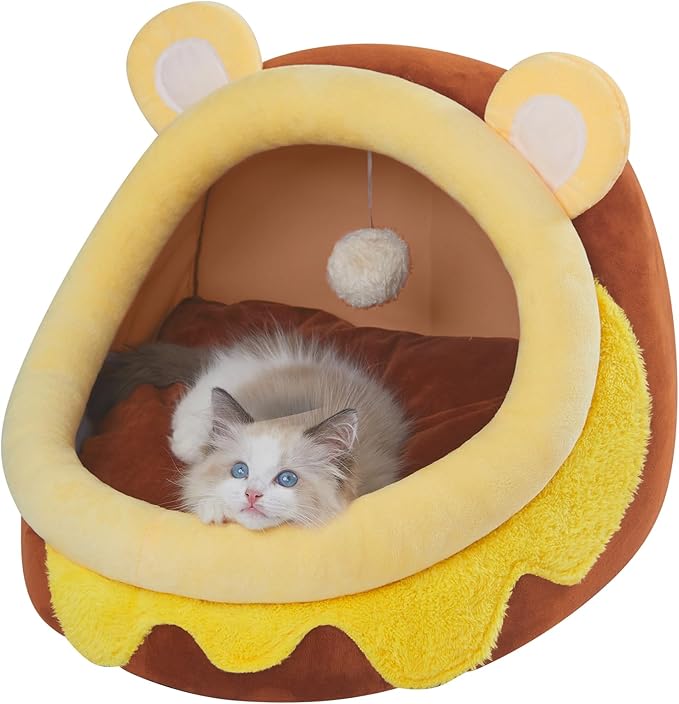 Jiupety Cute Cat Bed Honey Pot, Cat Bed for Indoor Cat, Soft Cozy Cat Bed Cave Fit for Cat Up to 16 Lbs and Puppy, Honeypot, M.
