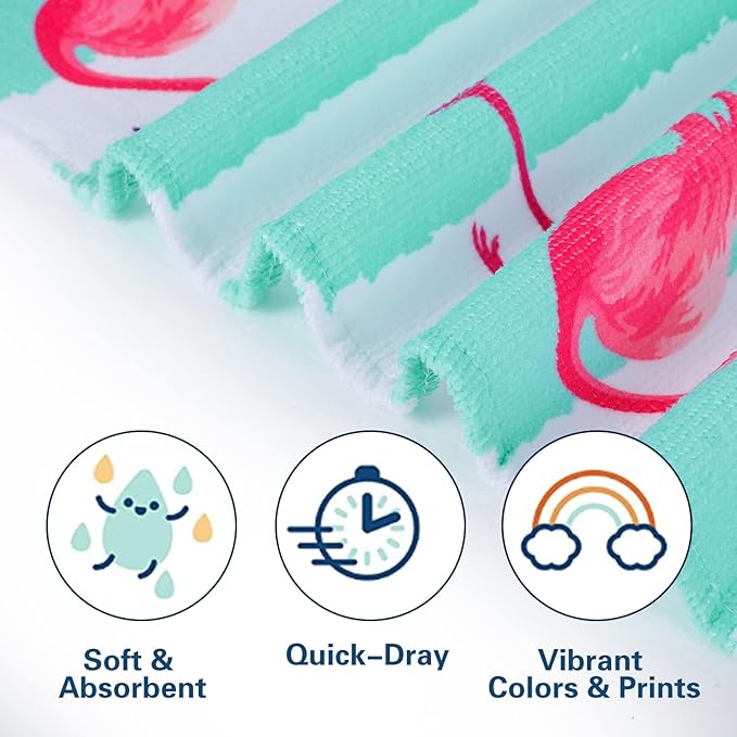 LIVILAN Blue Flamingo Beach Towel for Girls Kids, 30”x60” Microfiber Thin Soft Bath Swimming Pool Travel Towel, Oversized Quick Dry Sand Free Lightweight Beach Towel, Flamingo Gifts for Women