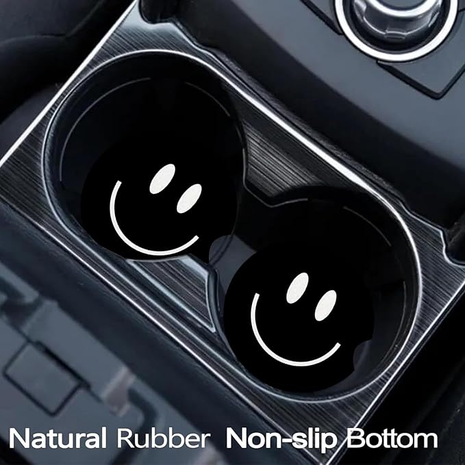 Car Coasters for Cup Holders,2 Pack Smiley Face Car Coasters,2.75" Universal Size Anti Slip Rubber Mat,Automotive Cup Holder Decal Decor Accessories,Smiley Face Gifts for Women,Men,Mom