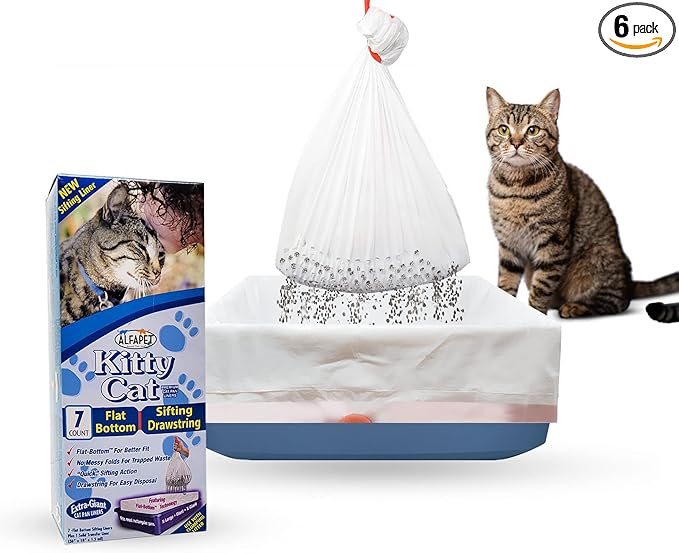 Alfapet Self Sifting Cat Litter Box Liners, Set of 42, Flat Bottom, Reinforced, XL Design for Large Trays, 13 Gallons