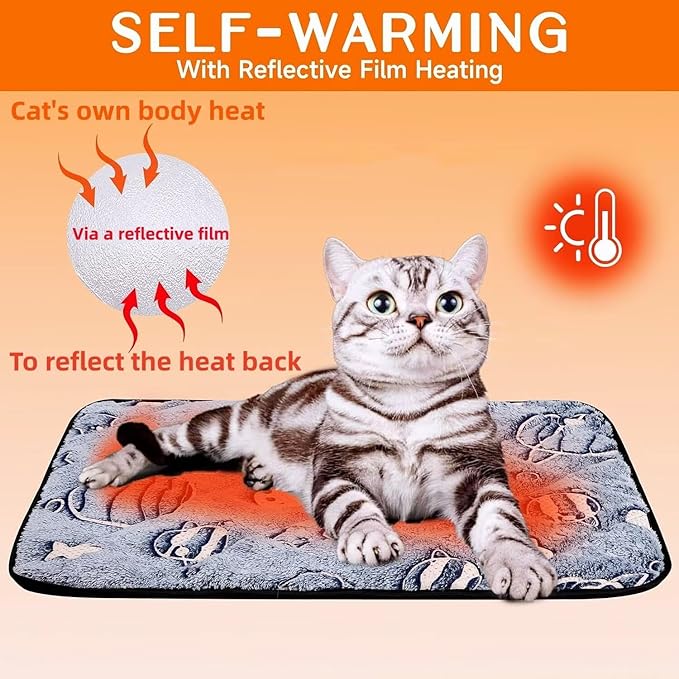 Paw Legend Self Warming Cat Bed Mat (23.6" x 17.7") Self Heating Cat Dog Pad Ultra Soft Extra Warm Thermal Indoor Outdoor Sleeping Washable Non-Slip Bottom Dog Heating Pad