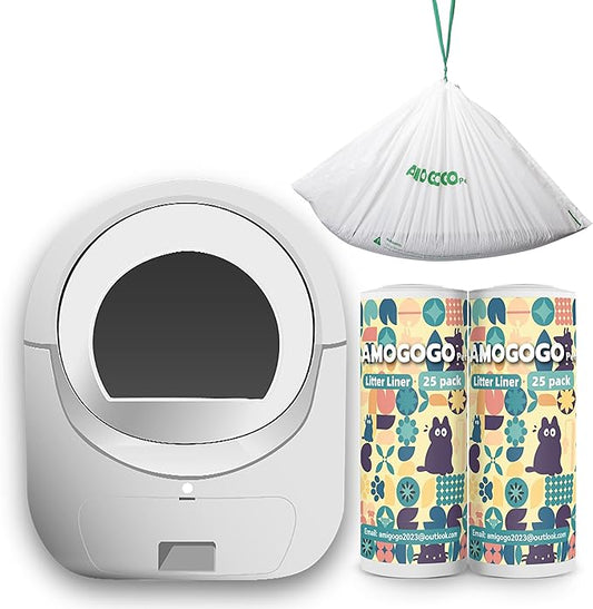 50 Pack Litter Box Liner Bags, Compatible with BCHARYA Self-Cleaning Cat Litter Box, Replacement Waste Bags, Drawstring Leak-proof Automatic Cat Litter Trash Bags, 25.2" x 11.81"