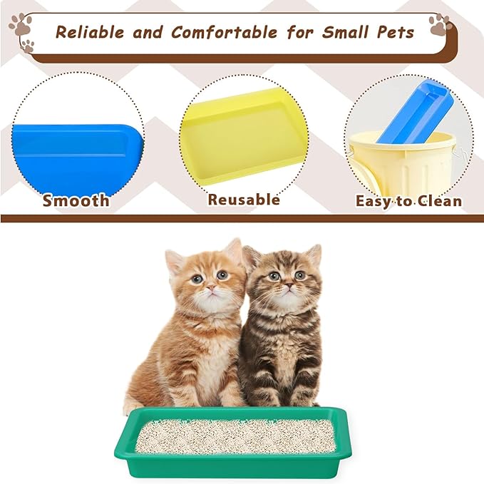 3 Pcs Kitten Litter Box,Plastic Portable Small Litter Pan Low Entry Waterproof Bunny Cat Litter Box,Multi Color Nonstick Litter Tray Travel Toilet for Small Pet Guinea Pig Rabbit
