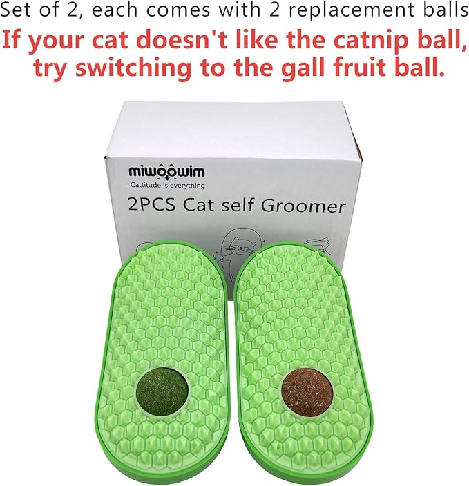 2 Pcs Catnip Toys Balls That Stick on Wall,Cat Toy Ball, Catnip Wall Balls for Cats Lick,Cat Face Scratchers, Cat self Groomer for Indoor Cats, Cat Corner Brush Wall