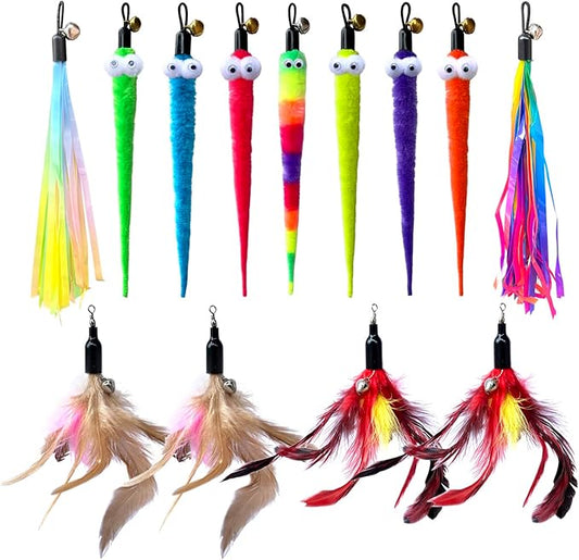 Cat Feather Toys Replacement Cat Wand Refills,，Interactive Cat Wand Toy Replacement,Cat Worms Refill,Cat Wand Toy Assorted Teaser Refills (13Pcs)