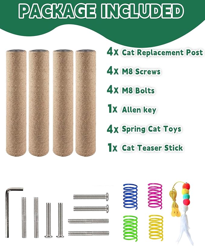 BNOSDM 4 Pcs 11.8”x2.75” M8 Replacement Scratching Post for Cat Tree Tower Rope Scratch Poles Refill Sisal Pole Part for Refurbishment Hemp Grey