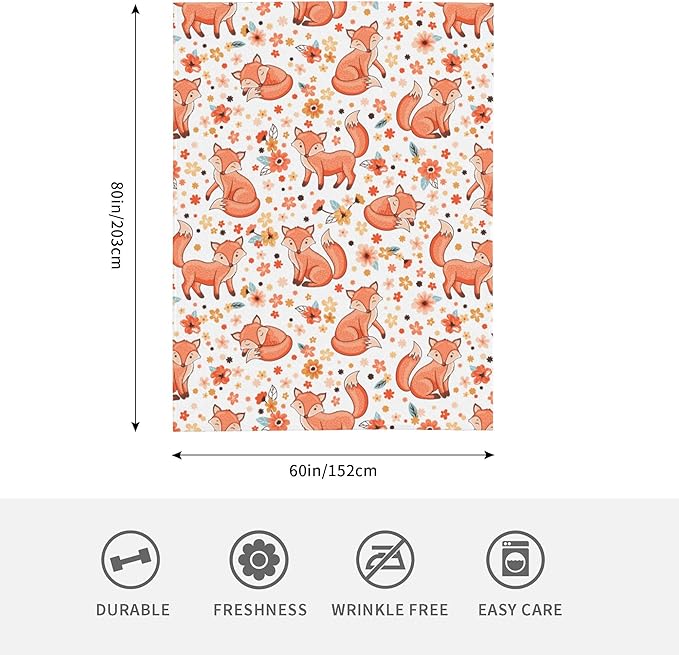 Fox Soft Throw Blanket Flannel Fleece Blankets Warm Cozy Lightweight Fuzzy Blanket for Bed Sofa Couch Home Decor 80"X60"