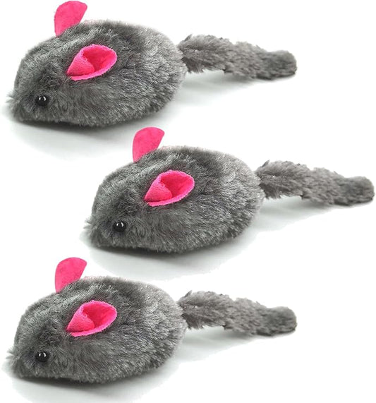 SunGrow Squeaky Plush Mice for Cats, 3 Tug Squeaker Chews for Kittens' Interactive Fun, Hide and Seek Activity, Soft Stuffed Fetch for Ferrets