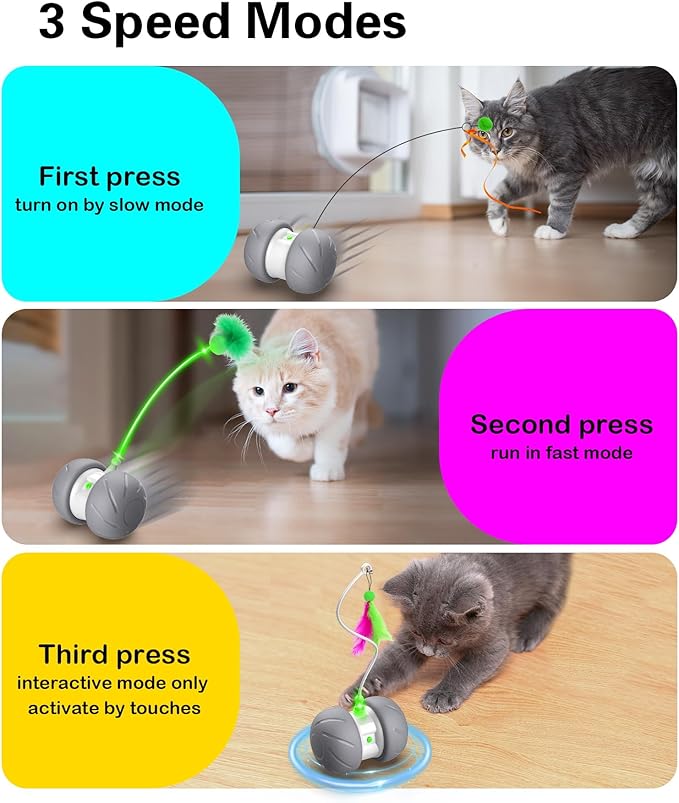 Interactive Cat Toys for Indoor Cats, Motion Activated Cat Toys, Automatic Cat Toy with Extra Long Feather Wand, Cat Mouse Toys,USB Rechargeable (Gray)