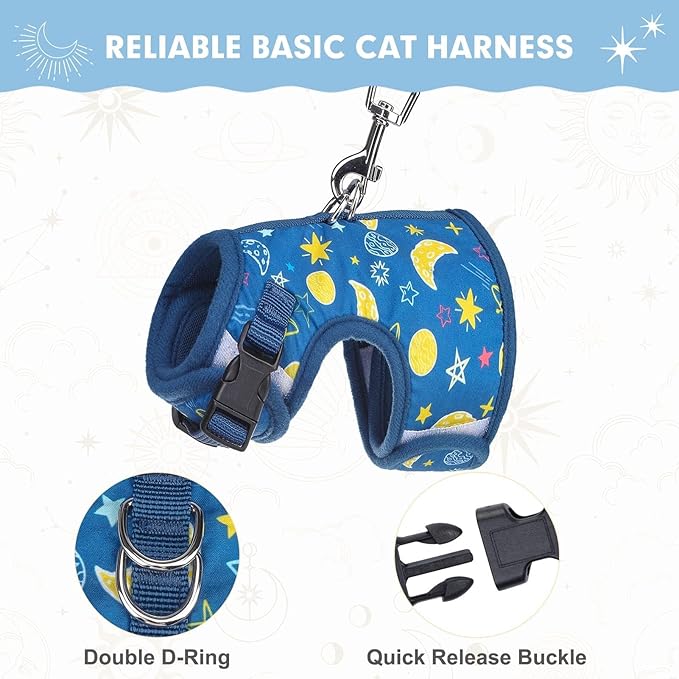 BINGPET Cat Harness with Leash Escape Proof - Fashionable Mesh Cat Dog Walking Harness Leads, Adjustable for Kitties Puppies Small Animals,Galaxy,S