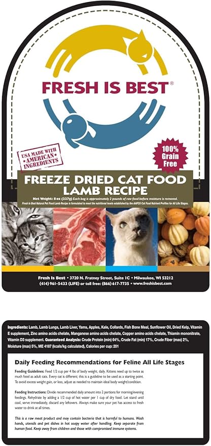 Fresh Is Best - Freeze Dried Raw Cat Food - Lamb, 8 Ounces