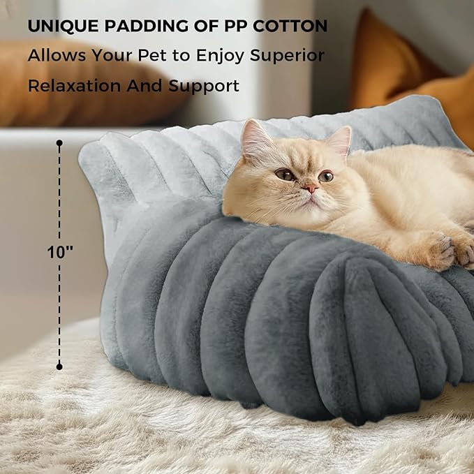 Cat Couch Bed for Pets, 24IN Cat Beds with Premium Soft Corduroy Fleece, Cute Waterproof Cat Sofa with Cotton for Small Medium Dogs & Kittens with Removable Washable Cover (Warm Grey)