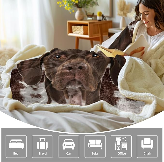 BlessLiving Dog Sherpa Blanket Soft Plush German Shorthair Sherpa Fleece Throw Blanket Pet and Dog Lovers Home Throw Blankets (Twin, 60 x 80 Inches)