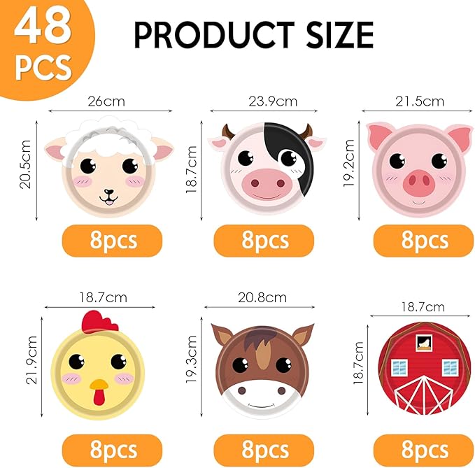 40Pcs Farm Animal Birthday Party Paper Plates Farm Birthday Decorations Chicken Pig Cow Sheep Horse Disposable Plates for Kids Baby Shower Animals Party Supplies