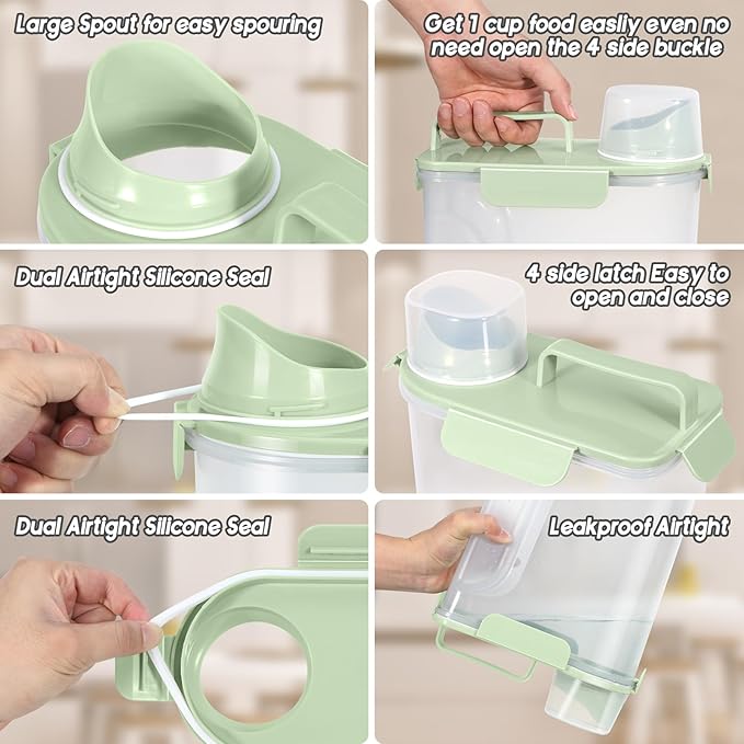 10-14 LBS airtight dog food storage container,cat food storage container with Upgraded Large Nozzle BPA-Free,pet food storage containers For Rice,Grain,Pet Food,Flour, Dog Treat Storage-2 pack green.