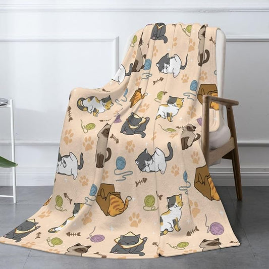 Cat Pattern Blanket, Cute Feline Design Cozy Throw Blanket for Adults Kids Pet,Soft Fluffy Lightweight Warm Plush Fleece Blanket for Couch Bed Sofa, for Cat Lovers 50"x40"