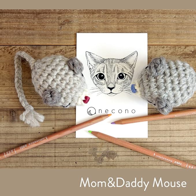 Cat Plush Toy Knitted Large Size Mouse - Mom & Daddy Mouse-, Organic Catnip Included, Handmade