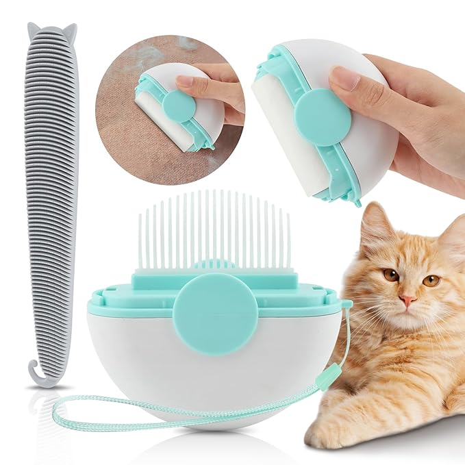 2 Pcs Cat Brush, 2 in 1 Cat Deshedding Brush, Portable Cat Grooming Brush with Cat Tongue Comb, cat grooming supplies Pet Tool Accessories for Short or Long Haired Cats