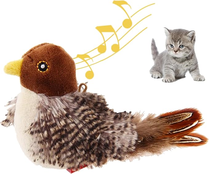 Gigwi Interactive Electronic Cat Toy (Not Flapping), Automatic Chirping Bird Cat Toy Squeaky with Feather Tail, Melody Chaser Toy Bird for Cats to Play Alone, Play and Squeak Kitten Toy for Boredom