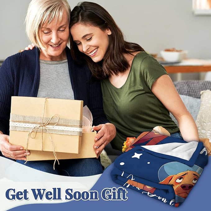 Get Well Gifts for Women After Surgery, Get Well Soon Gifts for Women/Men After Surgery, Recovery Blanket Present, Dog Lovers Blanket, Blue Dog Present