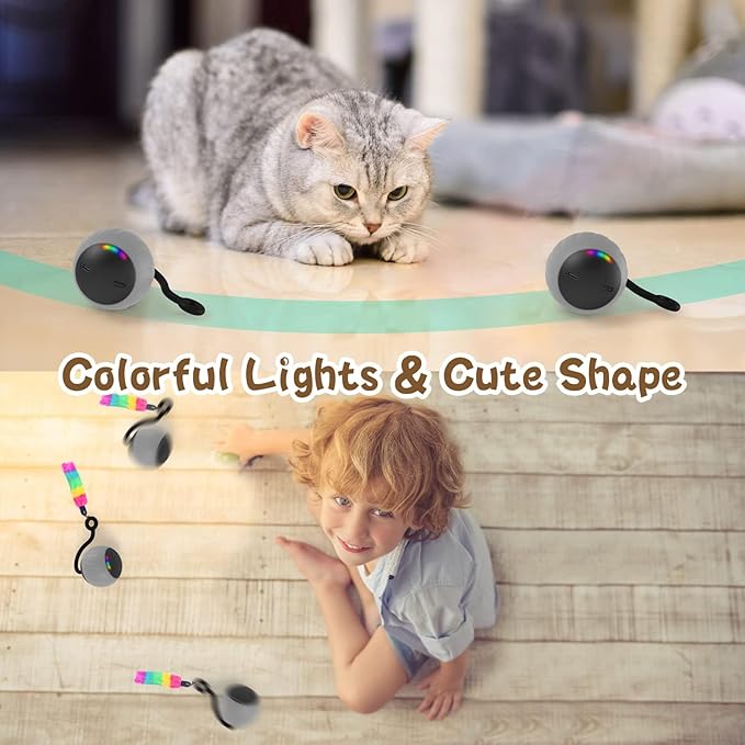 Interactive Cat Toys for Indoor Cats, DIY 5 in 1 Automatic Moving Cat Ball Toys/Puppies Toys with LED Rainbow Lights, Smart Sounds&Touch Control Cat Toys,USB Rechargeable (Grey)