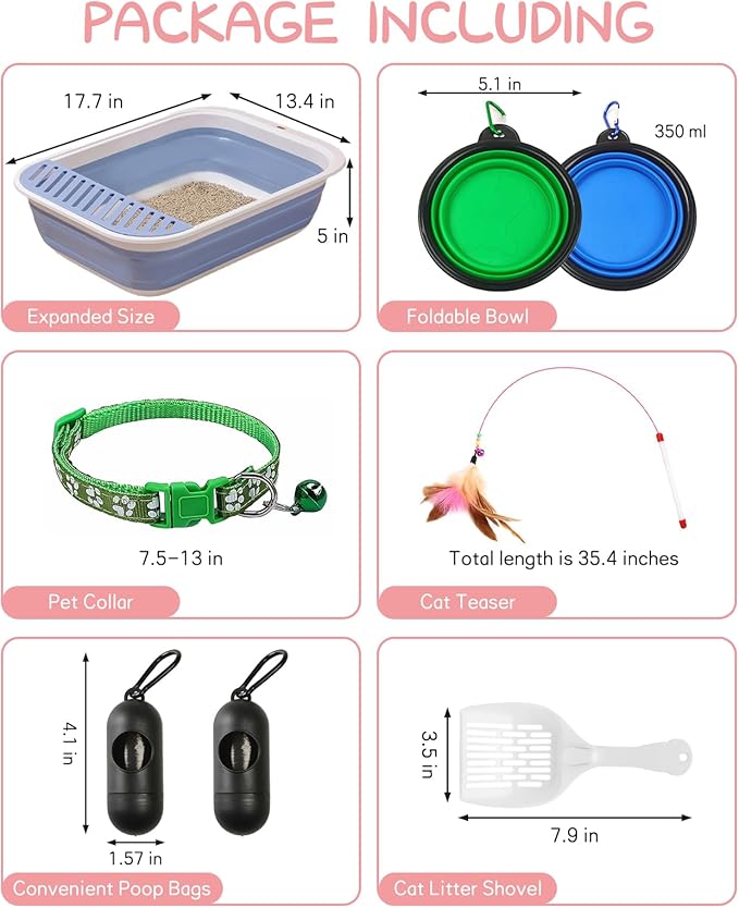 BNOSDM 8 Pcs Small Kitten Collapsible Litter Box Low Entry for Travel Set, Litter Boxes for Senior Cats, Foldable Cat Toilet, Open Small Litter Pan for Kittens (Blue)