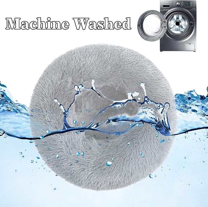 Round Donut Cat and Dog Cushion Bed, Pet Bed for Cats or Small Dogs, Anti-Slip & Water-Resistant Bottom, Super Soft Durable Fabric Pet Beds, Washable Luxury Cat & Dog Bed Light Grey 19.7'