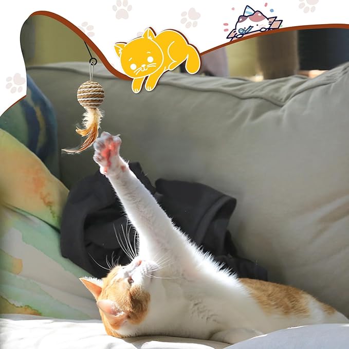 ROSAUI Cat Feather Toys Refills Cat Wand Toy Replacement, 8pcs Natural Rustling Mice and Balls, Handmade Paper Toys for Indoor Kittens