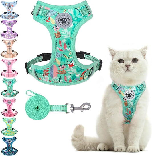 BEAUTYZOO Cat Harness and Leash Set for Walking Escape Proof, Neck Release Adjustable Harness for Kitten Puppy Small Medium Large Cats, Soft Cute Easy Control Small Cat Harness for Cats Boy and Girls
