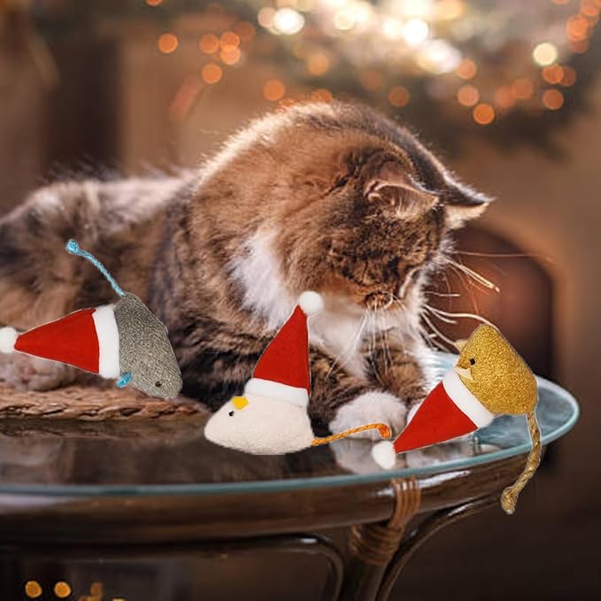 6-Pack Catnip Cat Mice Toys with Cute Christmas Hats - Holiday Cat Plush Toy Set for Cats & Kittens, Festive Interactive Catnip Mice for Indoor Cats, Durable & Fun Christmas-Themed Cat Toys-Style 2