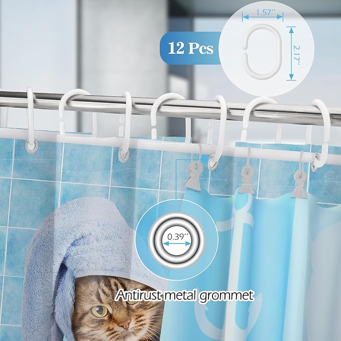 Aimego Long Funny Shower Curtain - Bathing Cat Cute Kitten Taking Shower with Rubber Ducks Fabric Cloth Shower Curtain Set with 12 Hooks for Kids Bathroom Decor Accessories Bathtub Curtain, 72"x78"