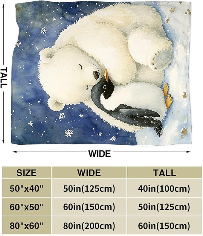 White Bear Blanket Ultra Soft Cozy Penguin Polar Bear Throw Blanket Fleece Fuzzy Plush Animal Blanket Decor Gifts for Women Girls Adults Couch Sofa 80"x60"
