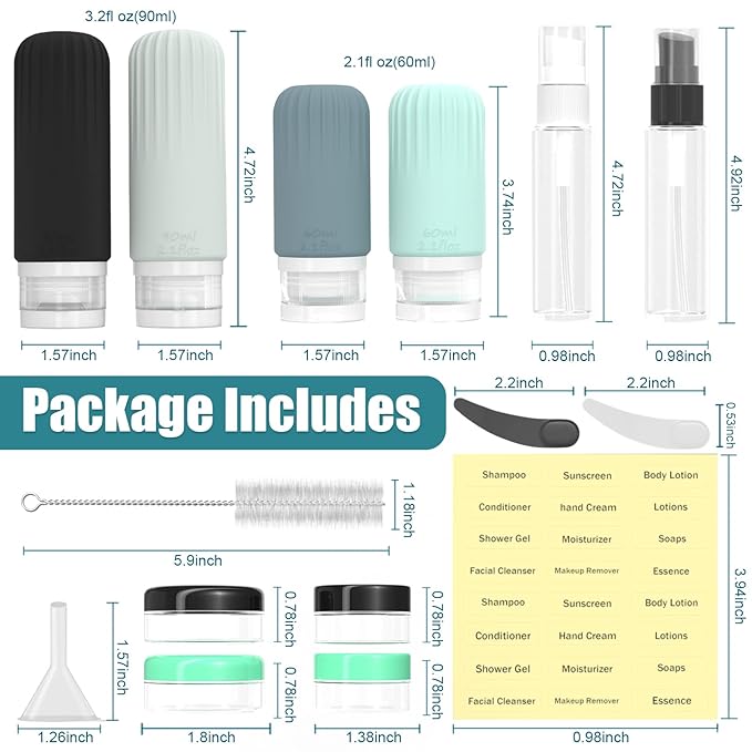 16 Pack Travel Bottles Set, TSA Approved Travel Bottles for Toiletries, BPA Free Leakproof Silicone Travel Size Containers Set for Shampoo Conditioner Lotion Body Wash & Body Wash Accessories