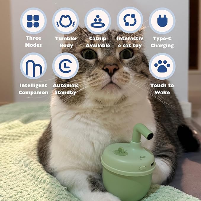 MayMaw Cat Laser Toy - Laser Cat Toys for Indoor Cats, Rechargeable Automatic Cat Laser Toy, Interactive Cat Toy with Tumbler Design, 360° Random Trajectory, 3 Modes, Catnip Included (Green)