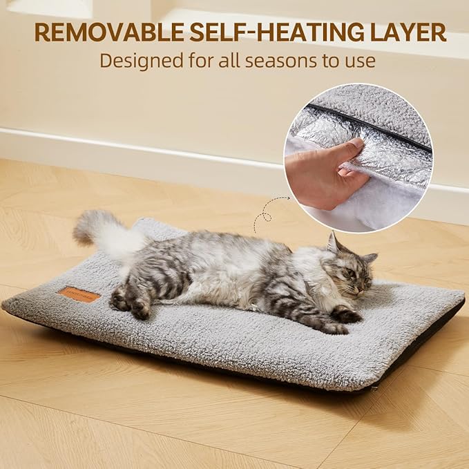 Self Warming Cat Bed Self Heating Cat Pad 29 x 19 inch Thermal Pet mat for Indoor Outdoor Pets Double Filled Cat Mat with Washable Removable Cover Non-Slip Bottom (Light Gray)