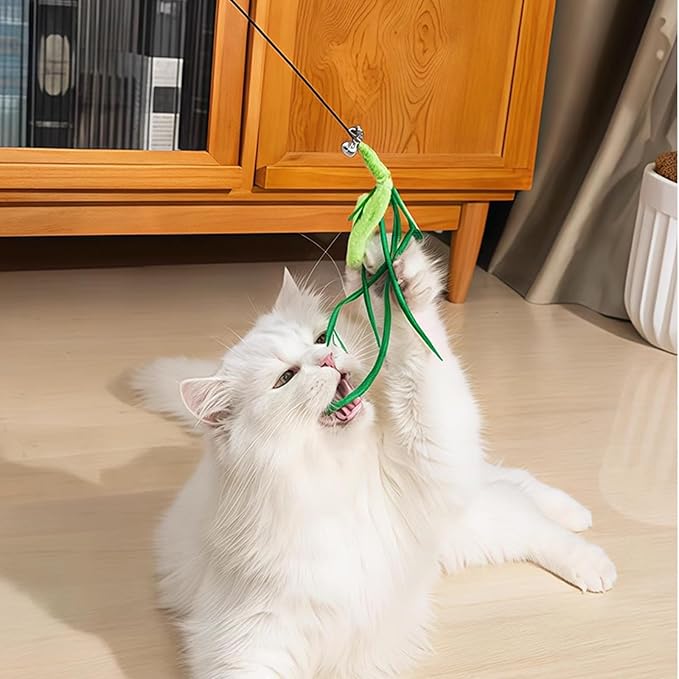 IUHKBH Cat Wands, 2 PCS Steel Wire Cat Feather Toys Long Pole Cat Teaser Wand with Bell Interactive Cat Toy for Cats and Kitties