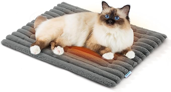 Luxury Soft Self Warming Cat Bed, 24" x 18" Thermal Warm Small Dog Pad for Indoor & Outdoor, Washable Pet Mat with Non-Slip Bottom (Grey)