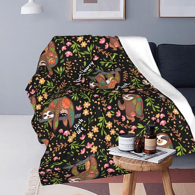 Ultra-Soft Microfiber Throw Blanket 330 GSM Fuzzy Fleece Blanket for Adults Kids Gift Couch, Sofa, Bed Sloth Black 60"X50"