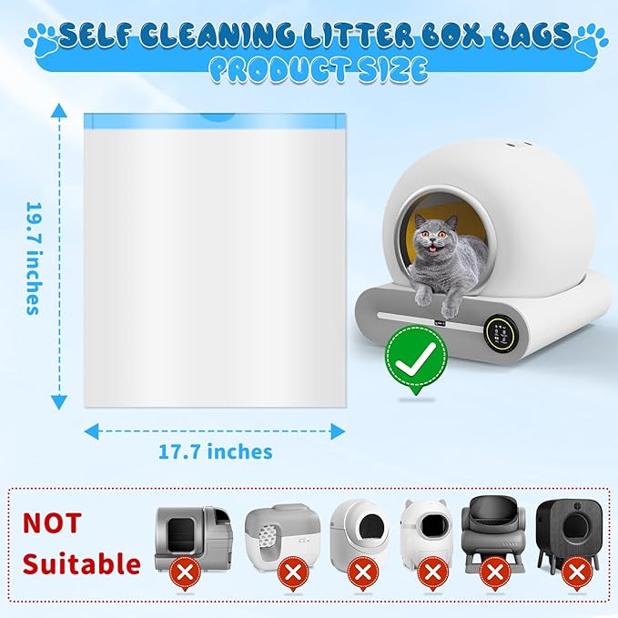 120 Count Cat Litter Box Liners Bags, Extra-Thick Cat Waste Bags for Self-Cleaning Cat Litter Box, Drawstring Cat Litter Liner Box Self Cleaning Trash Bags -17.7" x 19.68"