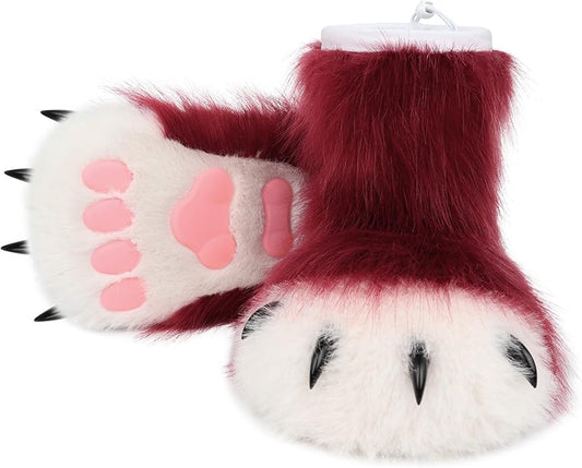Animal Fuzzy Slippers Bear Cat Wolf Dog Fox Fursuit Feet Paw Claw Shoes Furry Boots Costume Accessories for Adult Kids
