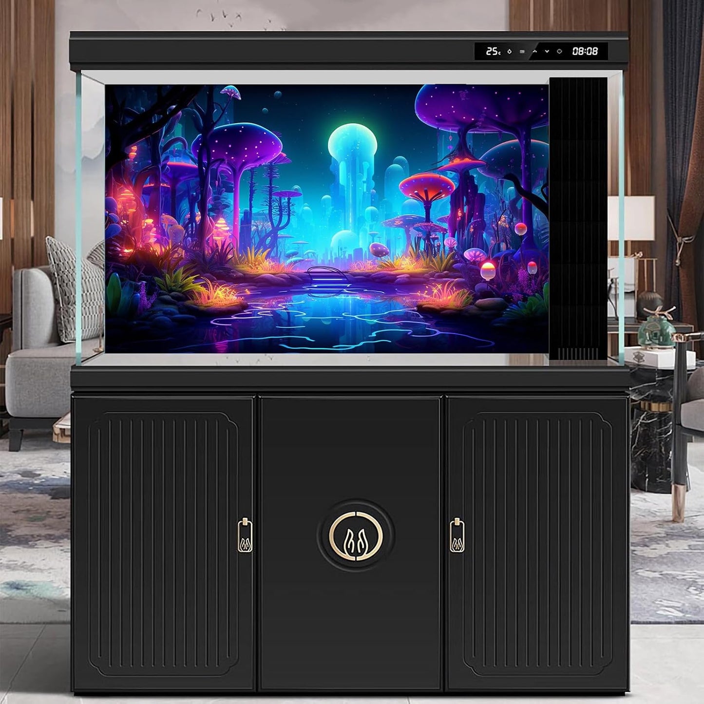 Fantasy Forest Aquarium Background Mysterious Plants Abstract Mushrooms Cartoon Style Forest Terrarium Backdrop Tranquil Stream Fish Tank Background Wallpaper Poster Decor Vinyl 48x20in