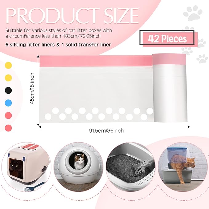 42 Count Jumbo Sifting Cat Litter Bags 36 x 18 Inch Extra Large Thick Cat Litter Box Liners with Holes Disposable Thick Scratch Resistant Cat Litter Bags Drawstring Litter Box Liners for Litter Box