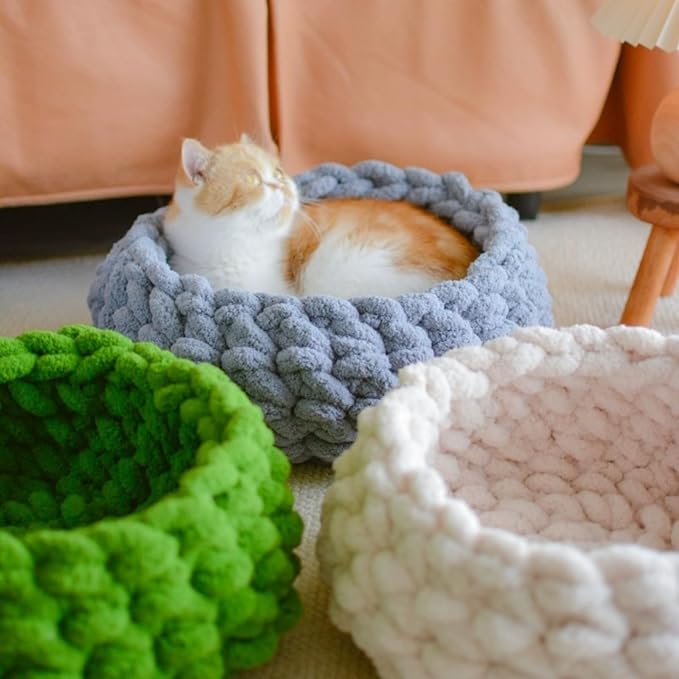 Cat Nest Bed – Premium Handwoven Washable Extra Soft and Warm Indoor House Furniture (Grayish Blue,Medium)