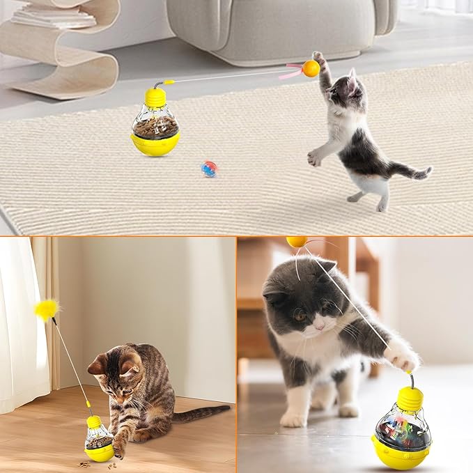 Indoor Interactive Cat Toys for Cats to Play Indoors and Exercise - Relieve Boredom, Cat Treat Toy with Feather and Balls-Yellow