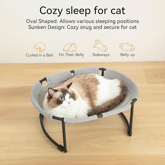 Cat Bed, Breathable Cat Hammock, Free-Standing Elevated Cat Bed for Indoors and Outdoors, Easy Assembly Cat Hammock Bed with Removable Washable Mesh for Cats up to 30 lbs, 20 in x 16.5 in x 8 in