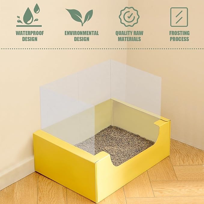 4Pcs Cat Litter Box Pee Shields, Splash Guard for Open Litter Boxes, Easy to Clean, Reusable and Removable (Litter Box Not Included)