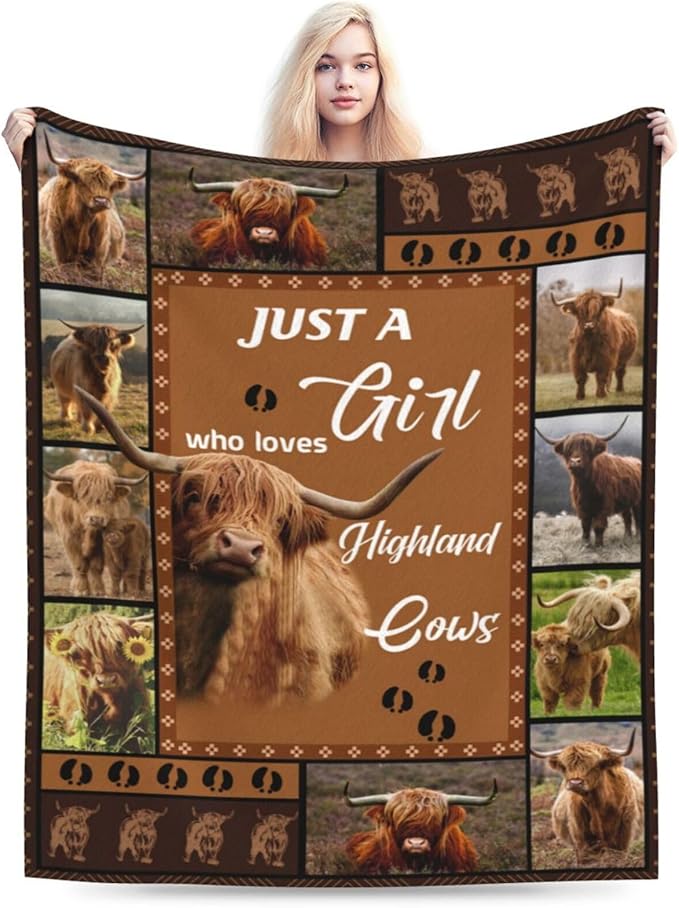 Just A Girl Who Loves Highland Cows Throw Blanket Highland Cow Plush Fleece Soft Cozy Cattle Gifts Blanket for Kids Girls Adults Decor 40''X50''