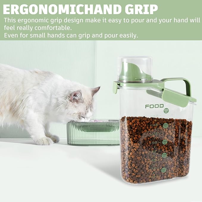 Dog Food Storage Container, Pet Food Storage Containers with Airtight Pour Spout, Cat Food Container with Measuring Cups, Portable Travel Pet Food Container for Dogs, Cats, Birds（Green）