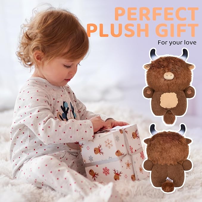 Highland Cow Plush Toys, Brown Fluffy Stuffed Animals, Squishy Doll & Plushie Pillow, Home Decor Throw Pillow Gifts for Girls (18 Inches)