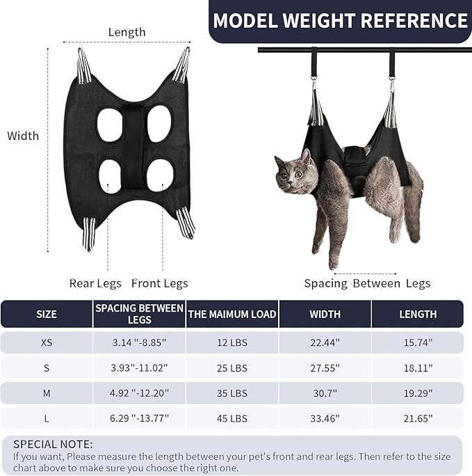 Cat/Dog Grooming Hammock Hanging Harness,Pet Grooming Restraint Sling with Wide Strap Anti Scratch&Bite,for Nail Trim/Take Eye/Ear Care with Nail Clipper/Nail File Pet Grooming Supplies Kit-XS